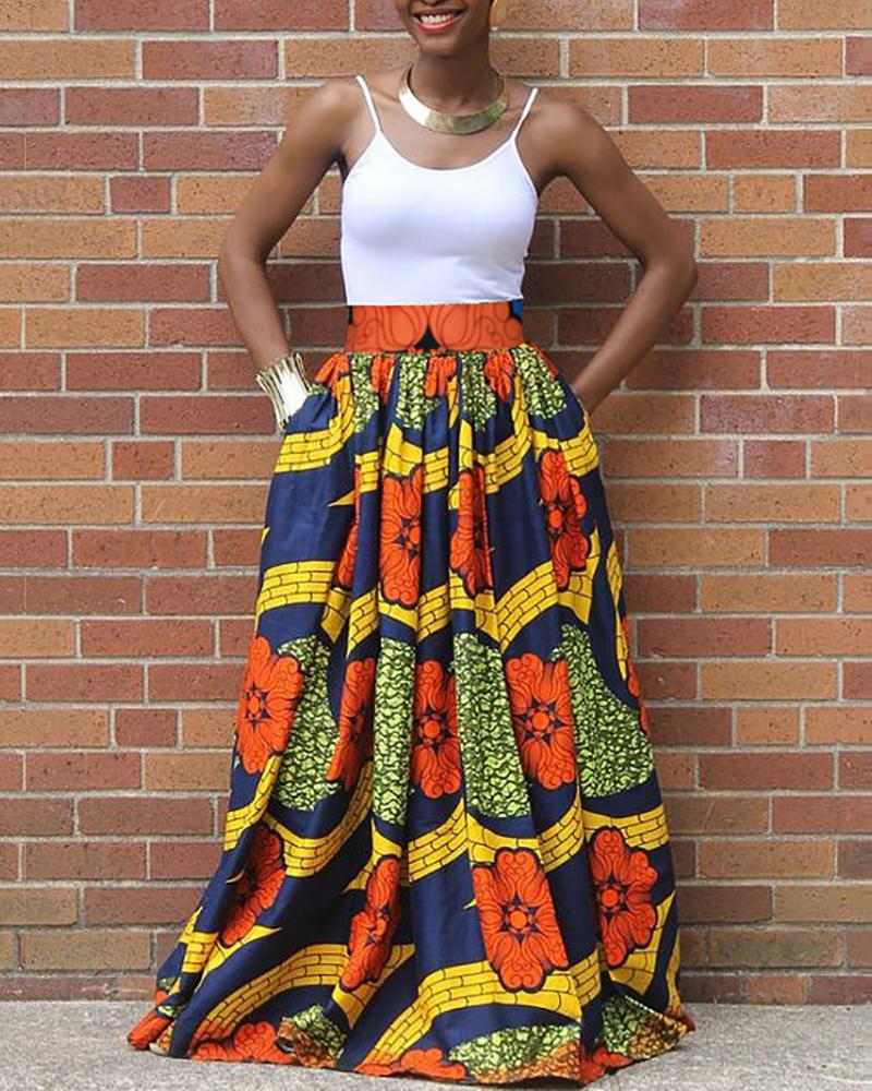 

Floral Print Tight Waist Maxi Skirt, Multicolor