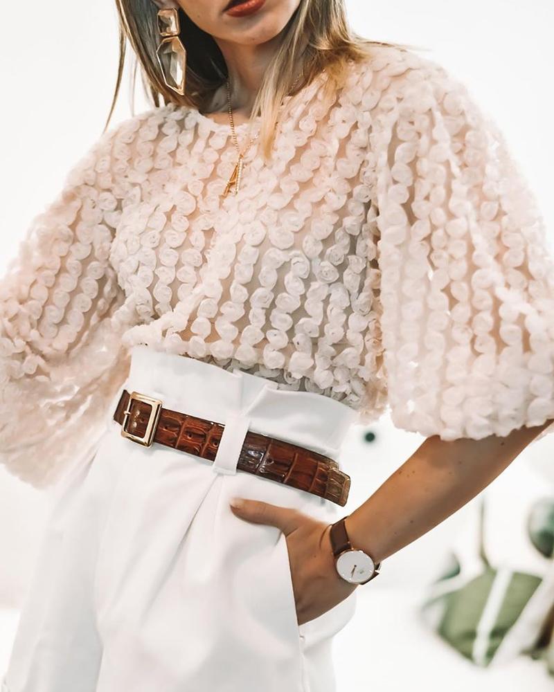 

Half Sleeve Sheer Mesh Top, Apricot