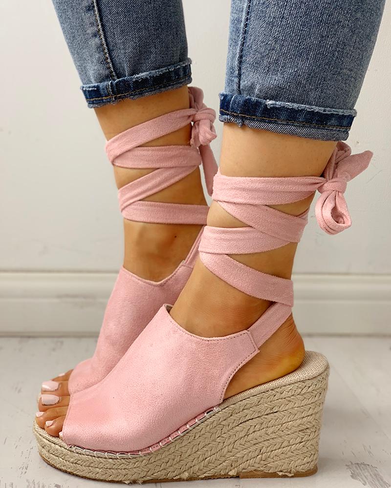 

Bandage Design Espadrille Wedge Shoes, Pink