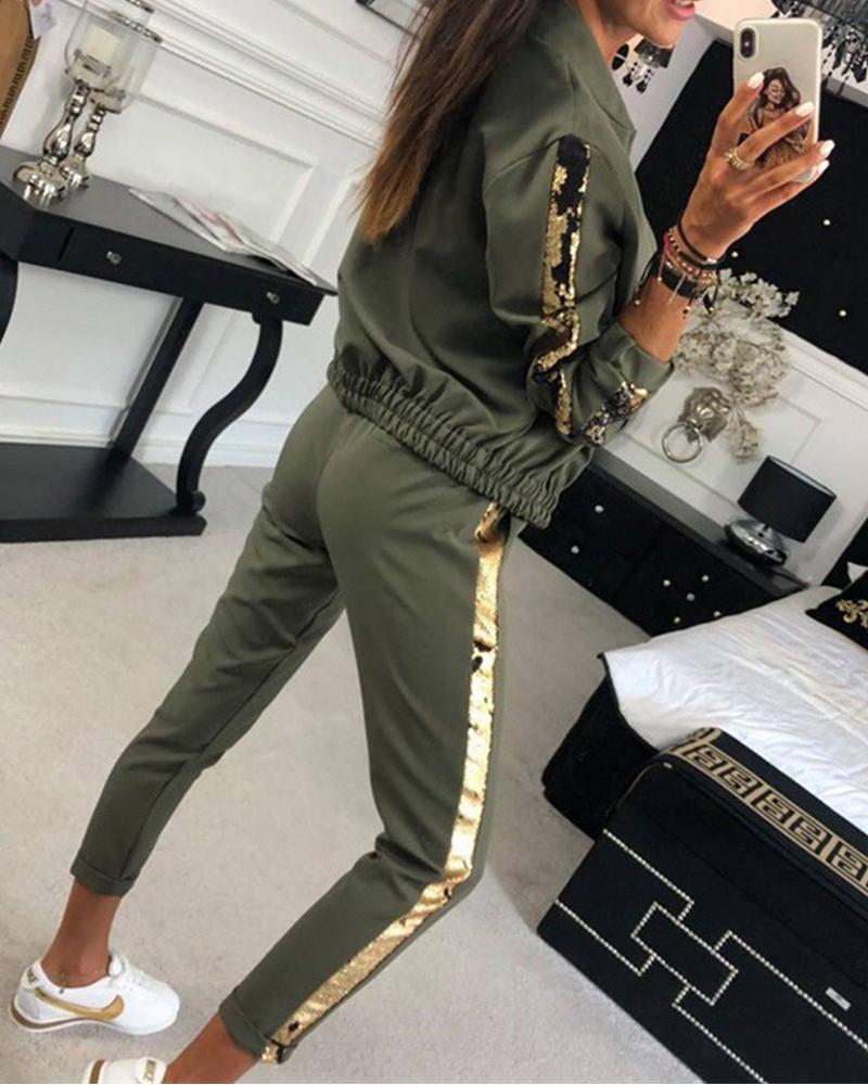 

Side Stripe Zipper Tracksuit, Army green