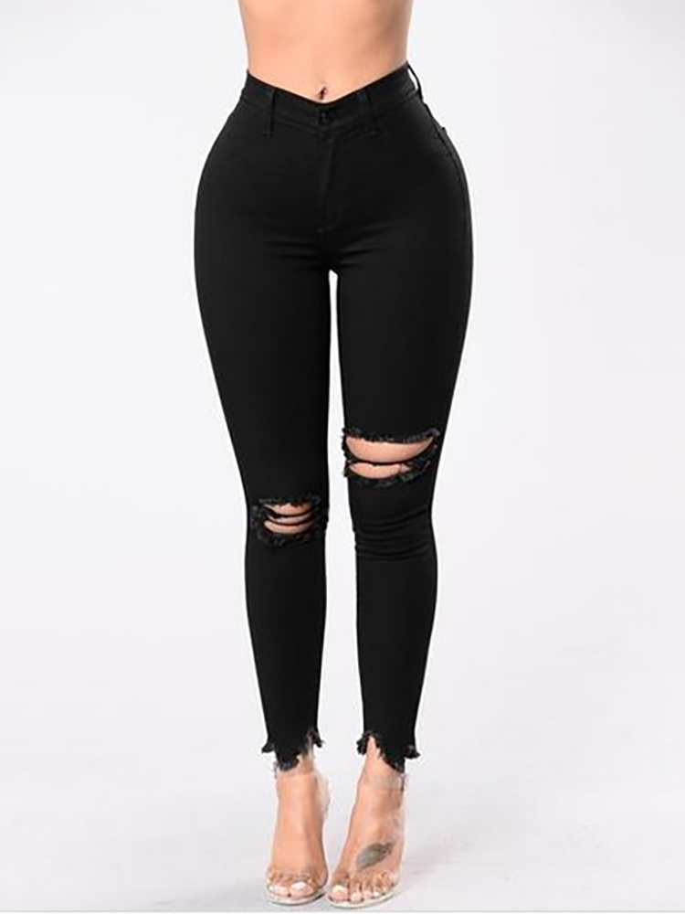 

Stylish Cut Out High Waist Skinny Denim Jeans, Black
