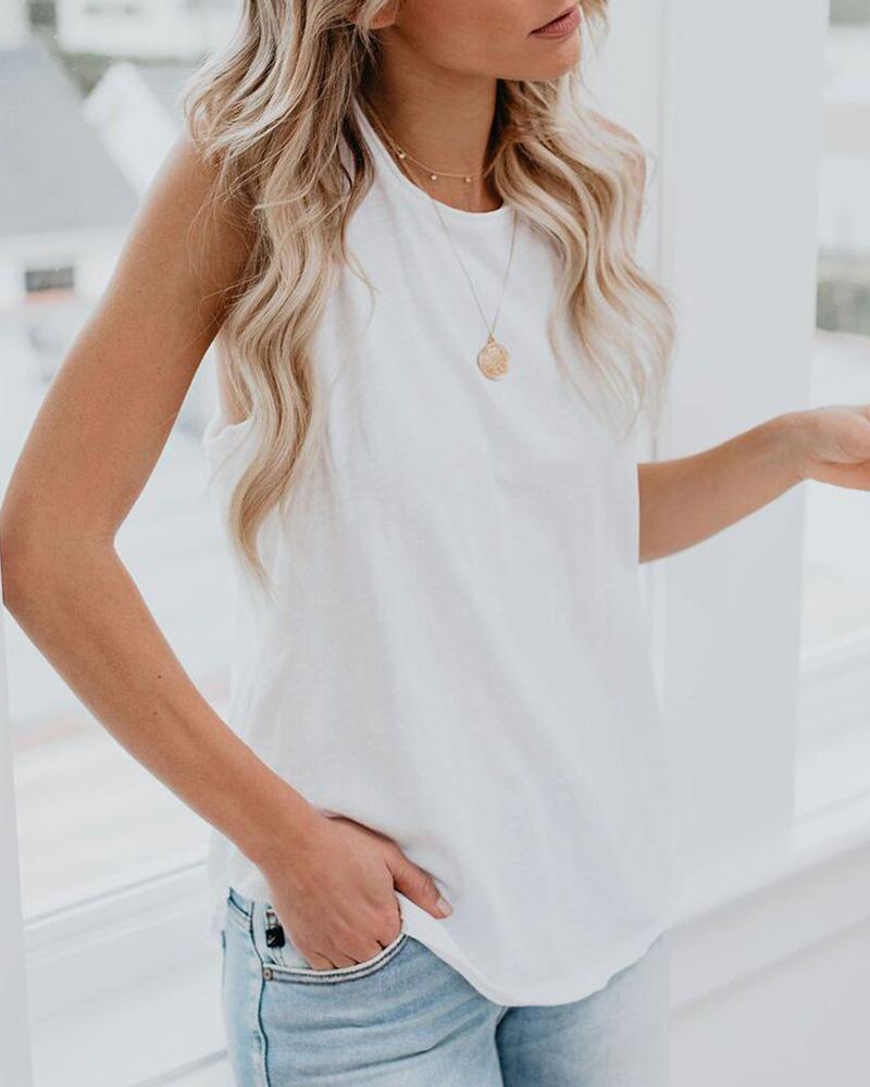 

Solid Racer-Back Tank Top, White