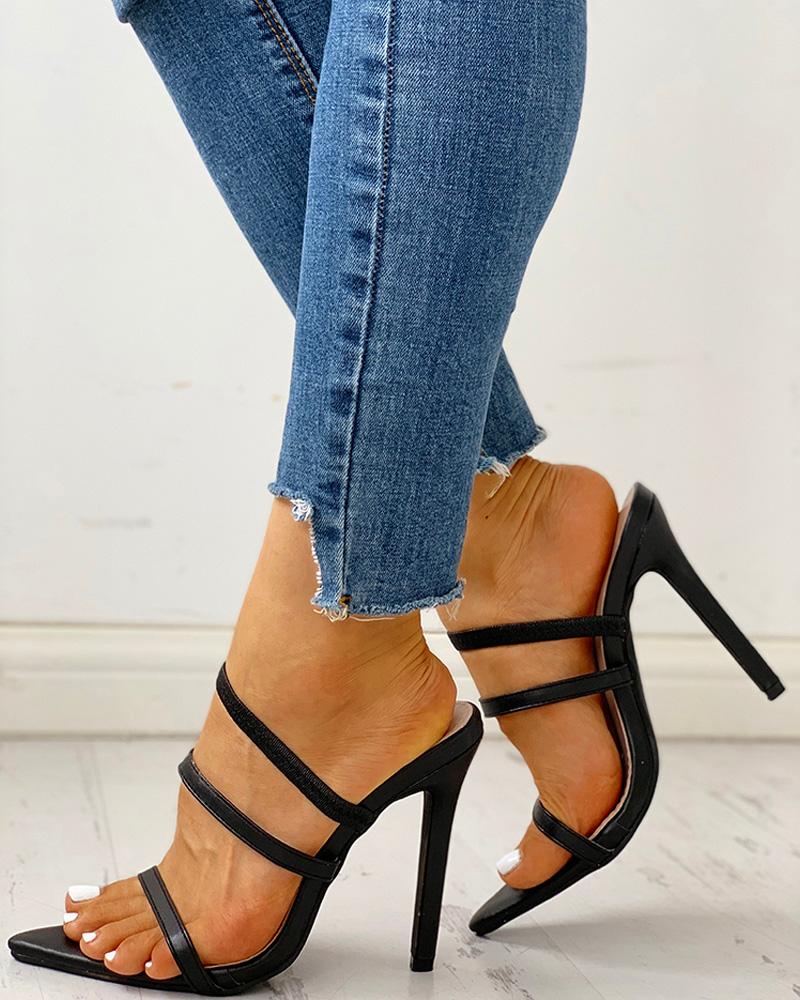 

Multi-Strap Convertible Thin Heeled Sandals, Black