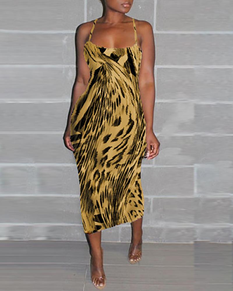 

Spaghetti Strap Print Casual Dress, Yellow