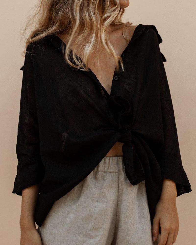 

Long Sleeve Button-Up Shirt, Black