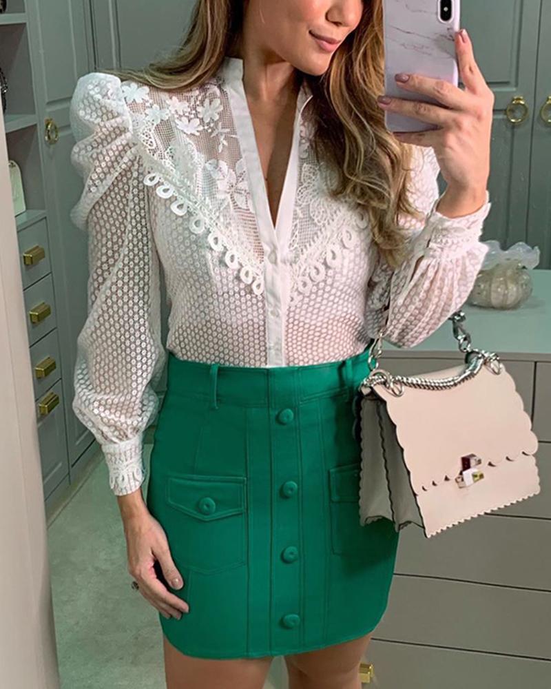 

Mesh Button-Down Lace Top