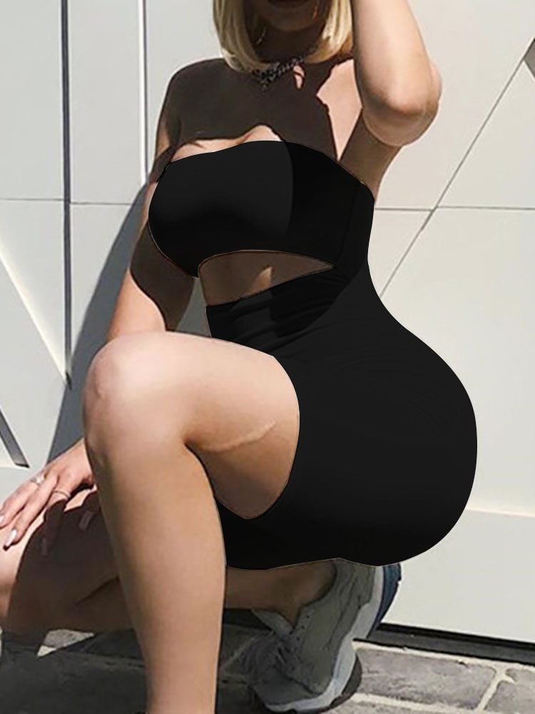 

Cut Out Front Bandeau Petite Romper, Black