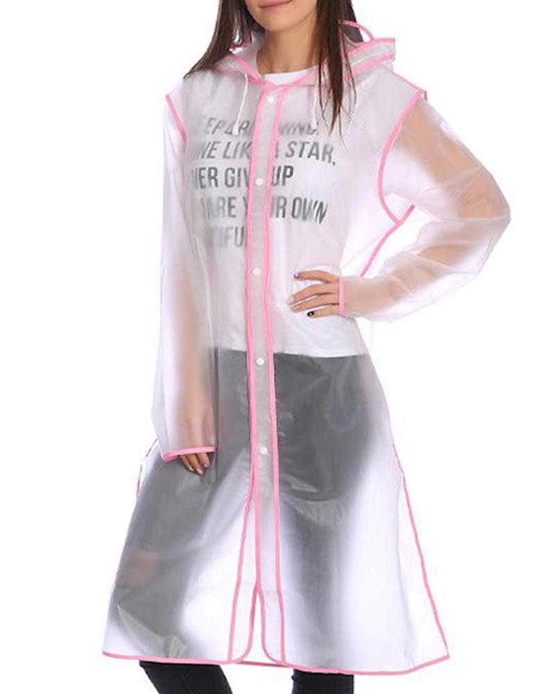 

Contrast Trim Snap Placket Raincoat, Pink