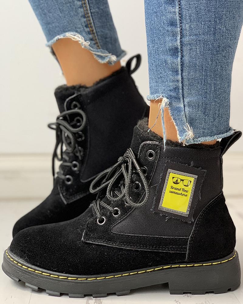 

Eyelet Lace-Up Ankle-Boots, Black