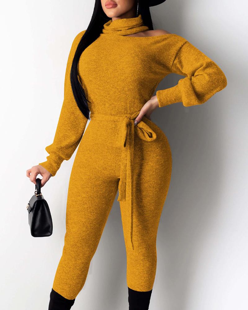 

Heap Neck Cut Out Solid Tied Jumpsuit, Yellow