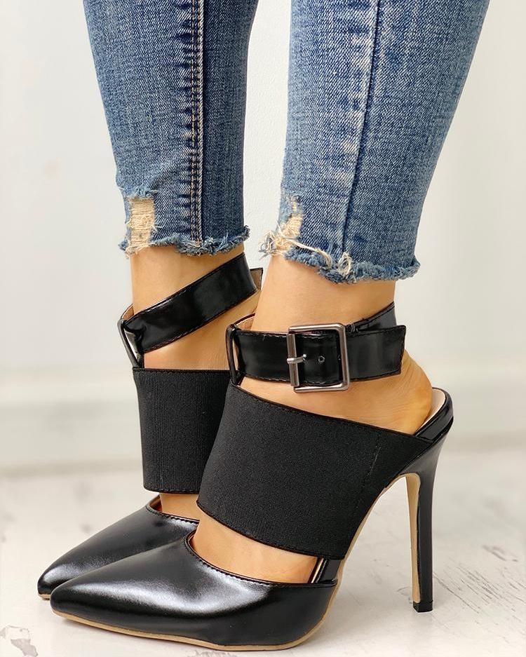 

Pointed Toe Insert Slingback Thin Heels, Black