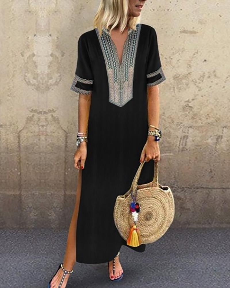 

Ethnic Print Insert Side Slit Casual Dress