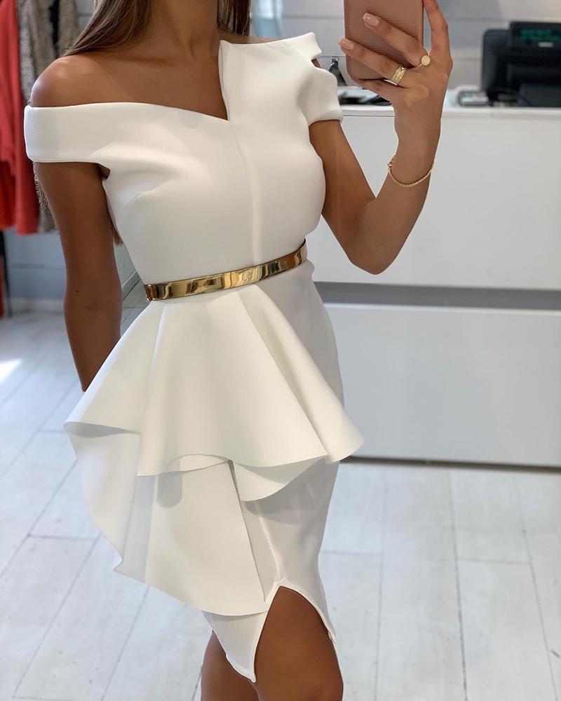 

Off Shoulder Ruffles Design Dress, White