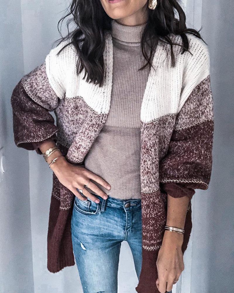 

Colorblock Knit Winter Cardigan, Khaki