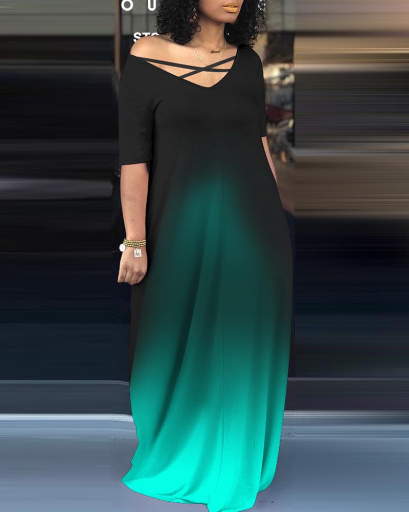 

Figure / Tie Dye Print Colorblock Pockets Maxi Dress, Green