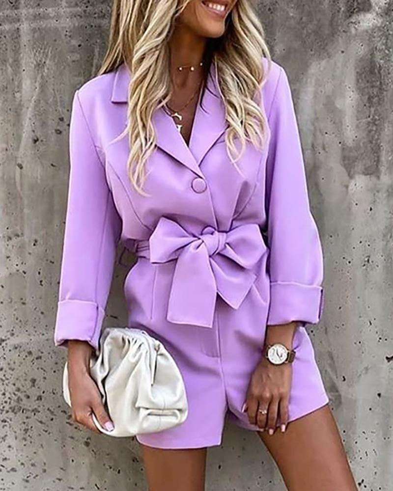 

Long Sleeve Bowknot Blazer Romper, Purple