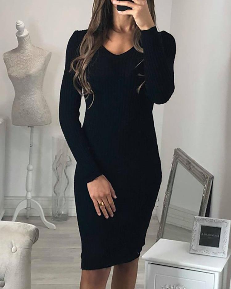 

V-Neck Long Sleeve Slinky Dress