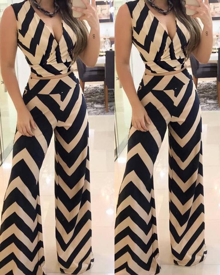 

Wave Print Top & Wide Leg Pants Set