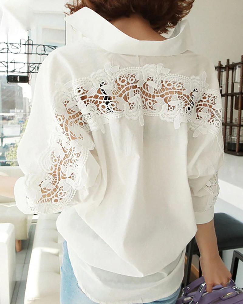 

Half Sleeve Crochet Lace Blouse, White