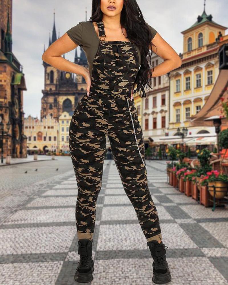 

Camouflage Hang Buckle Suspenders Jumpsuit, Army green