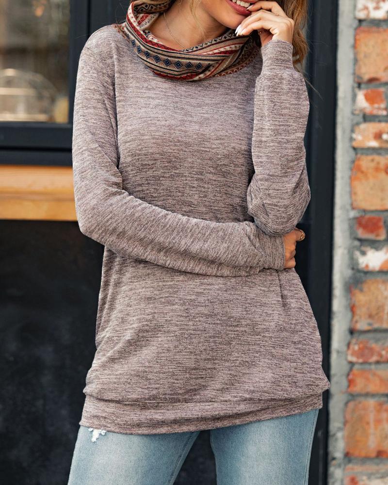 

Pocket Design Colorblock Casual Top, Brown