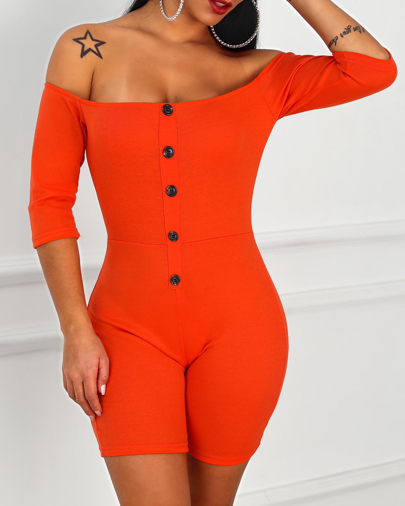 

Off Shoulder Single Breasted Slinky Romper