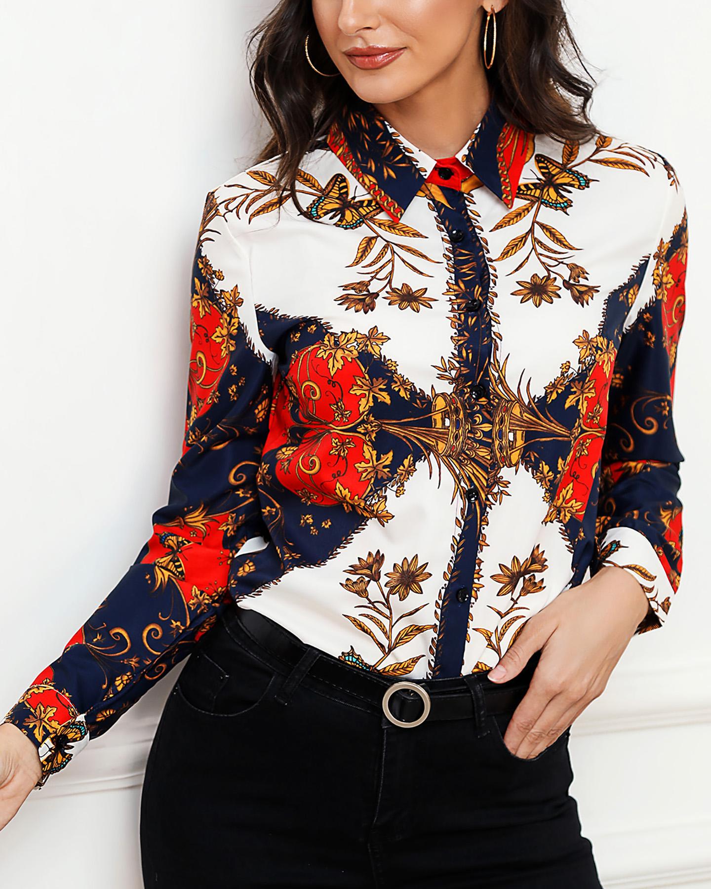 

Baroque Print Long Sleeve Shirt, Multicolor