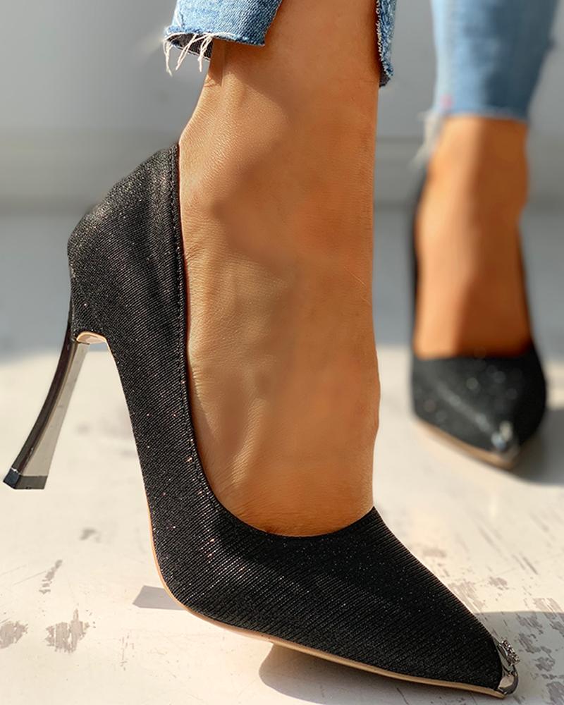 

Glitter Pointed Toe Thin Heels, Black