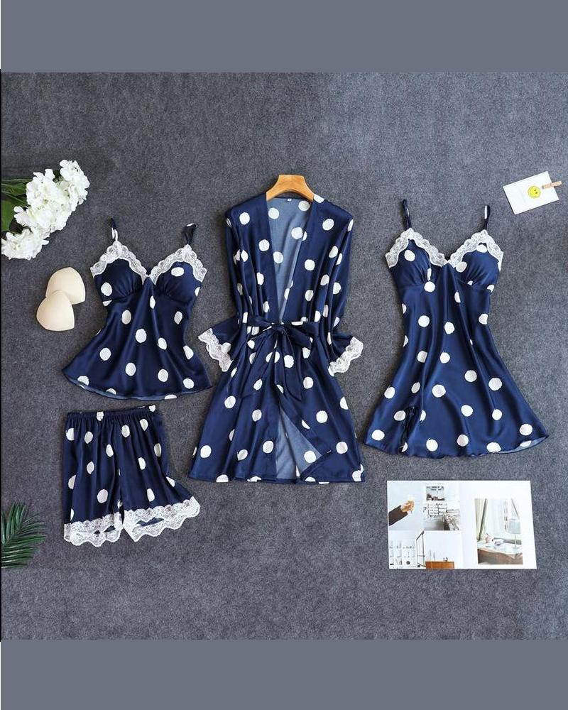 

Polka Dot 4pcs Pajama Set, Blue