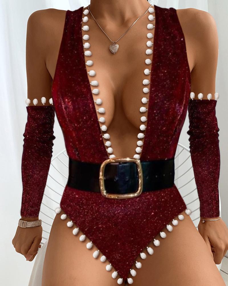 

Christmas Thick Strap Fluffy Cutout Teddies, Red