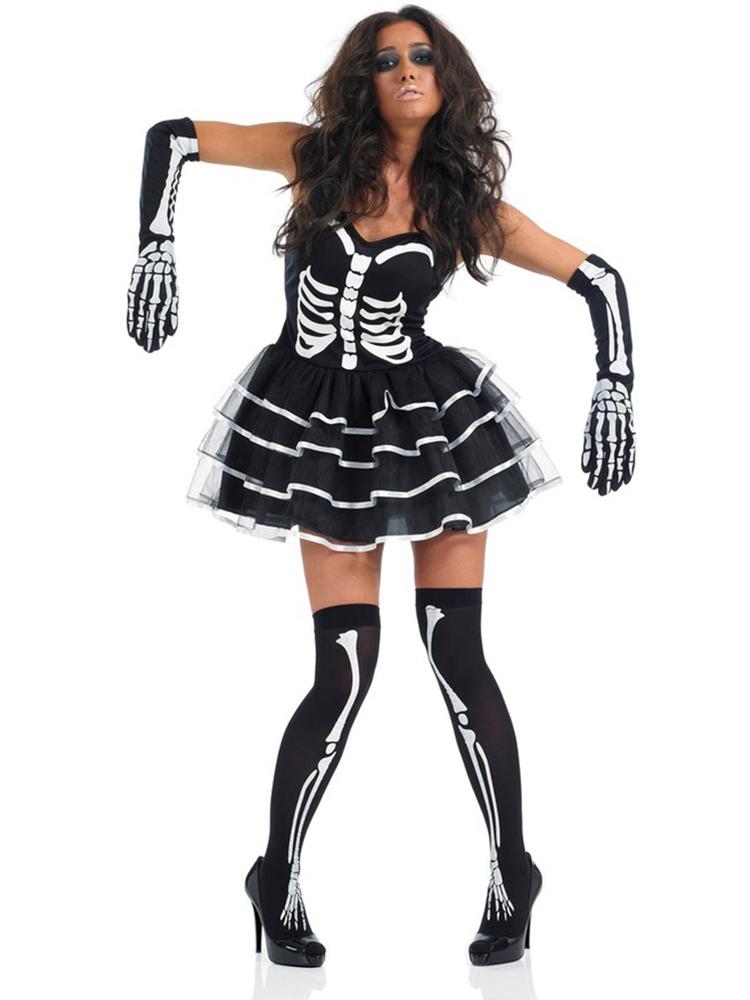 

Women Adult Skeleton Zombie Bride Halloween Costume Party Dress, Black