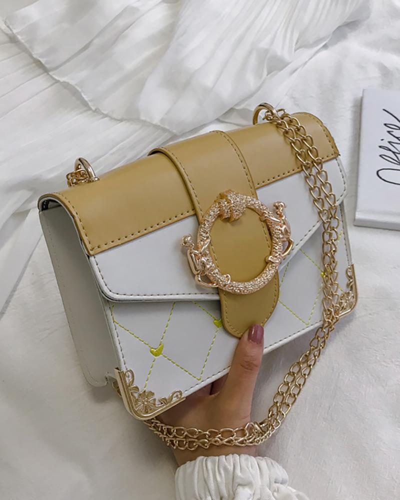 

Metal Decor Flap Chain Crossbody Bag, Yellow