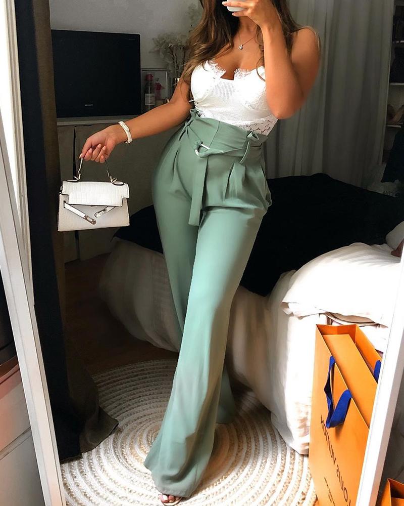 

High Waist Belted Bell-Bottom Pants