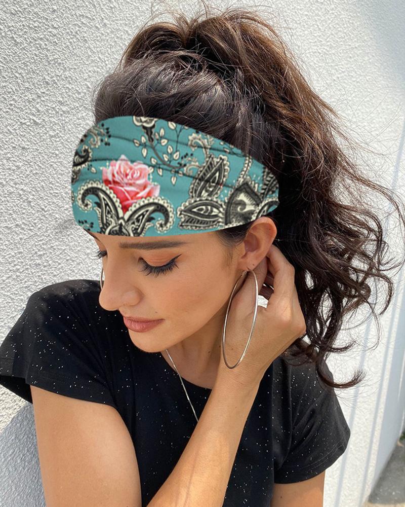 

Floral Print Yoga Running Elastic Headwraps Hair Band, Green