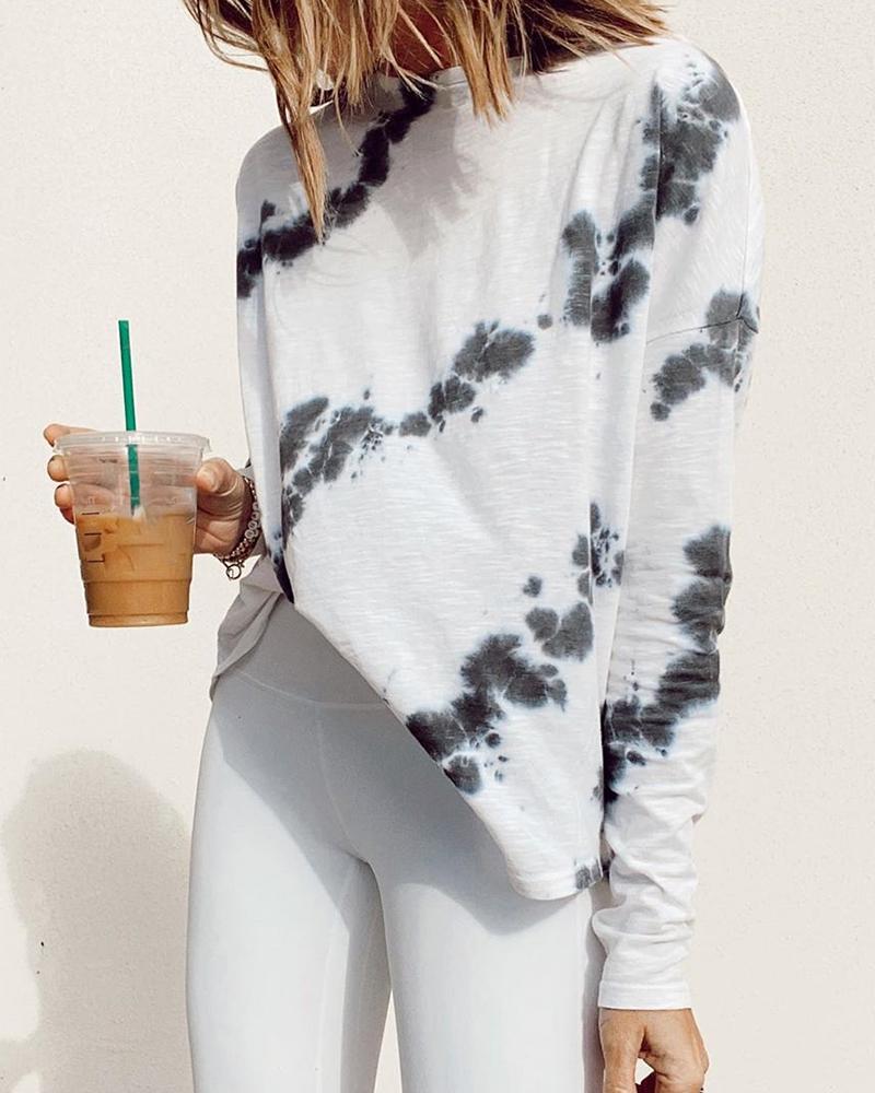 

Tie Dye Print Long Sleeve Blouse, White