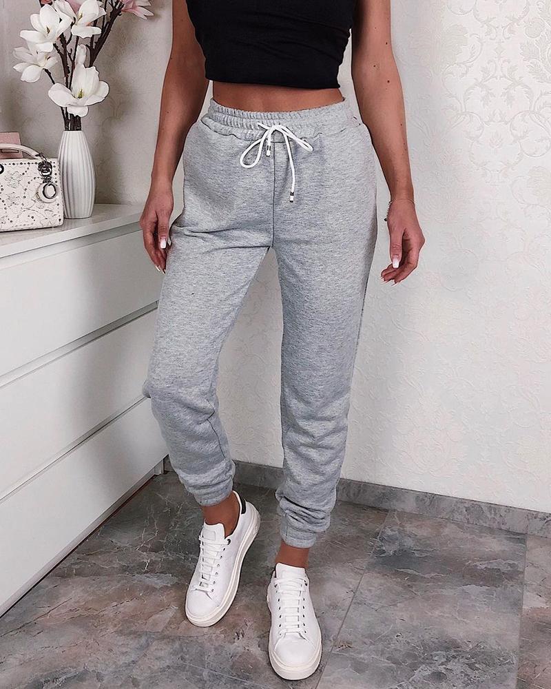 

Drawstring Pocket Design Casual Pants, Gray