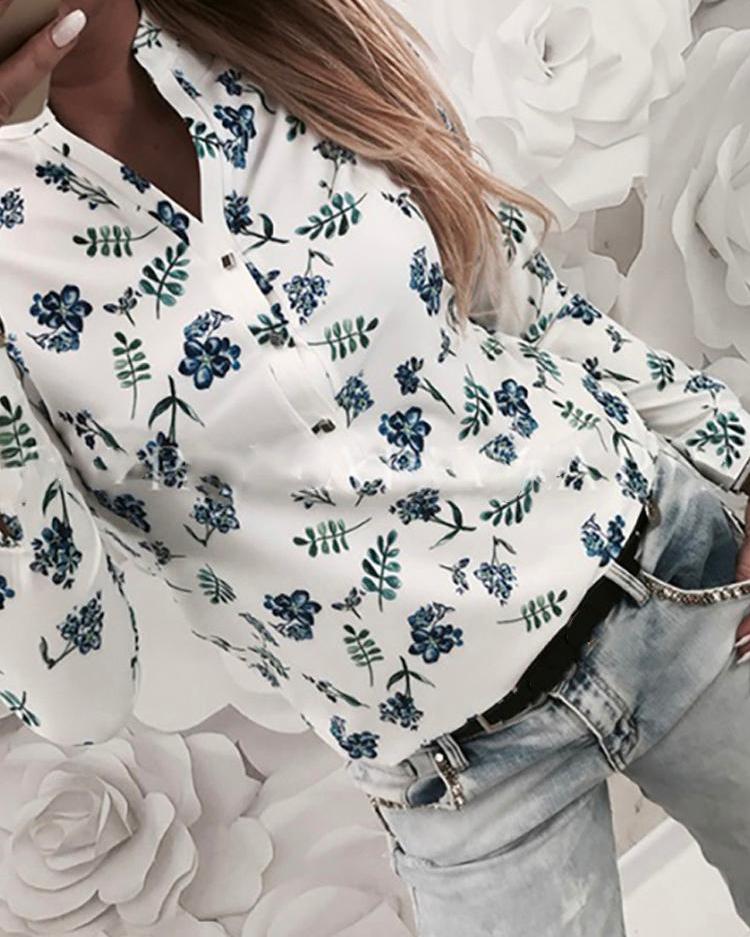 

Allover Print Button Up Shirt, White