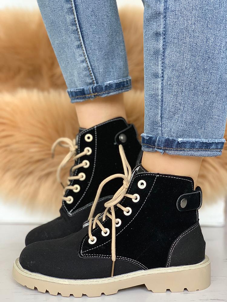 

Non-Slip Lace-Up Eyelet Martin Boots, Black