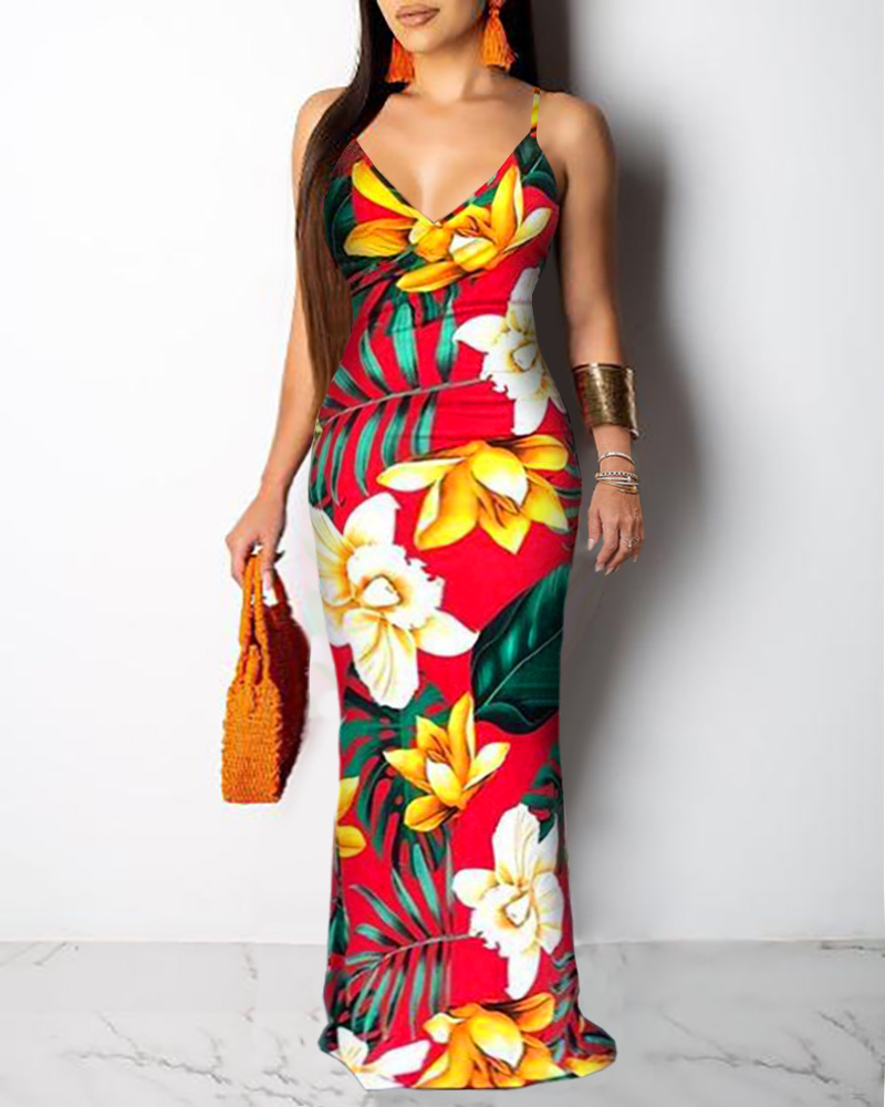 

Floral Print Sling Maxi Dress, Yellow