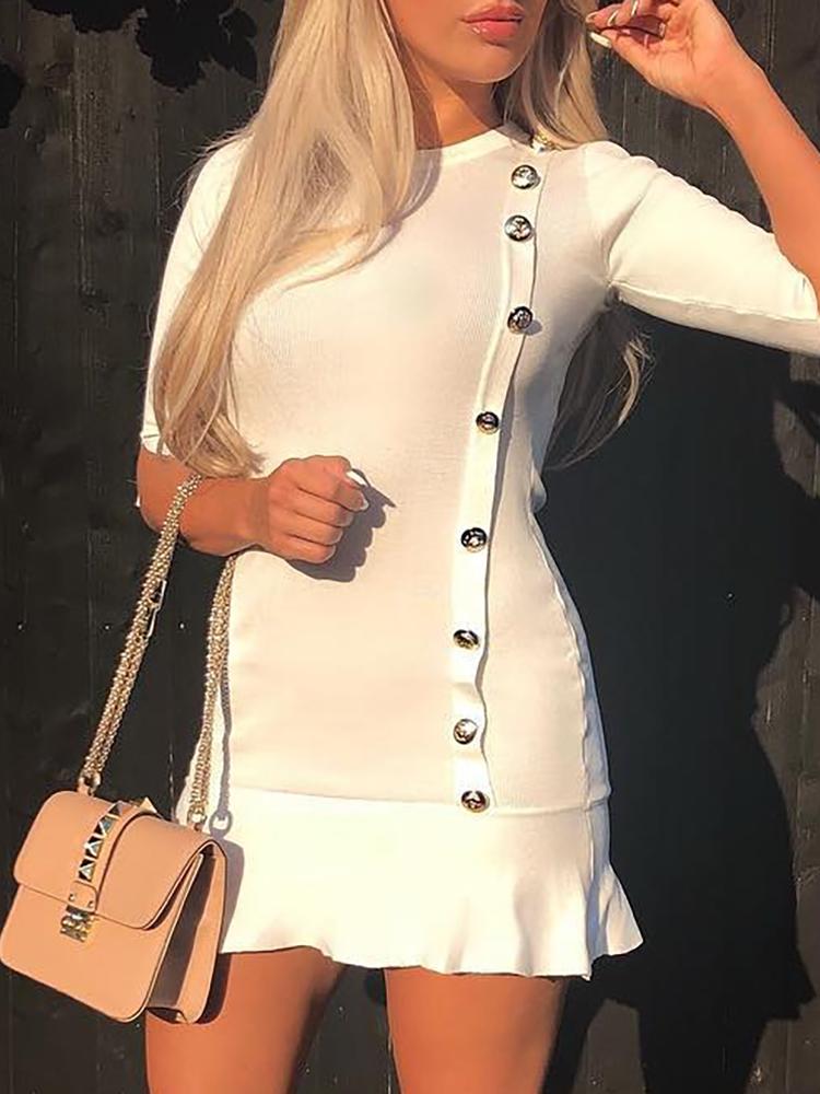 

Button Design Pep Hem Mini Dress