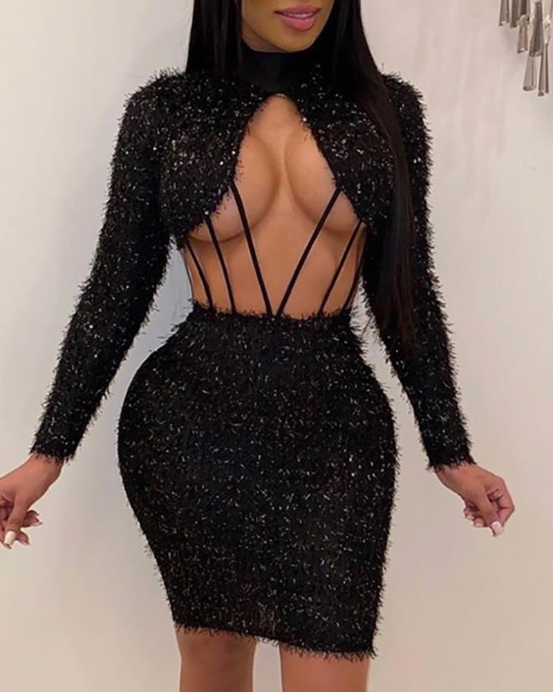 

Solid Hollow Out Bodycon Dress, Black