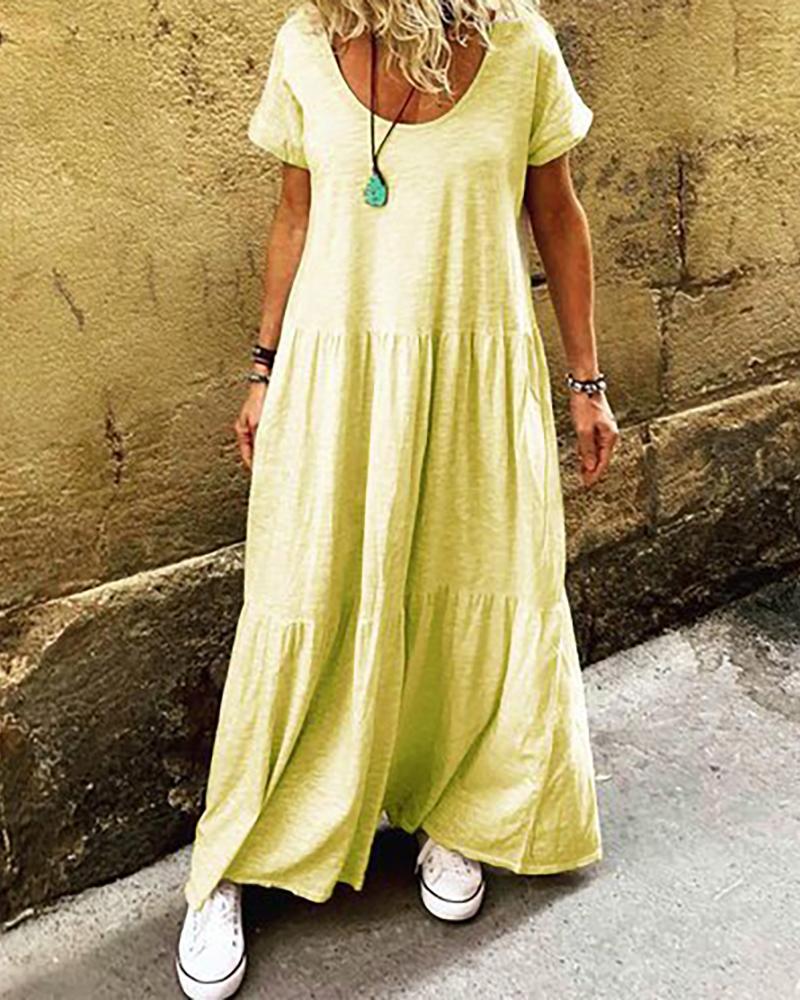 

Ruffles Short Sleeve Round Neck Casual Dress, Yellow