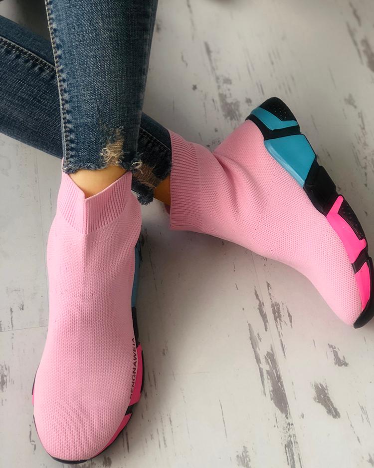 

Contrast Color Splicing Canvas Leisure Boots, Pink