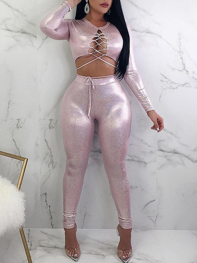 

Shiny Lace-Up Crop Petite Jumpsuits