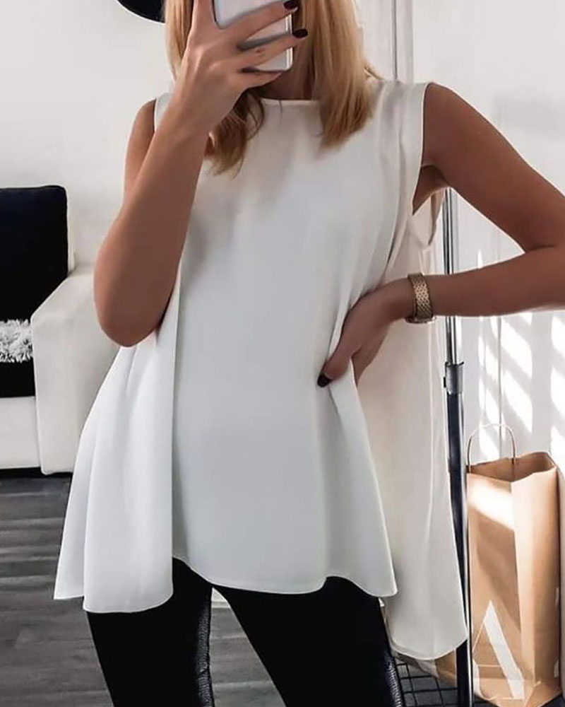 

Solid Sleeveless Casual Blouse, White