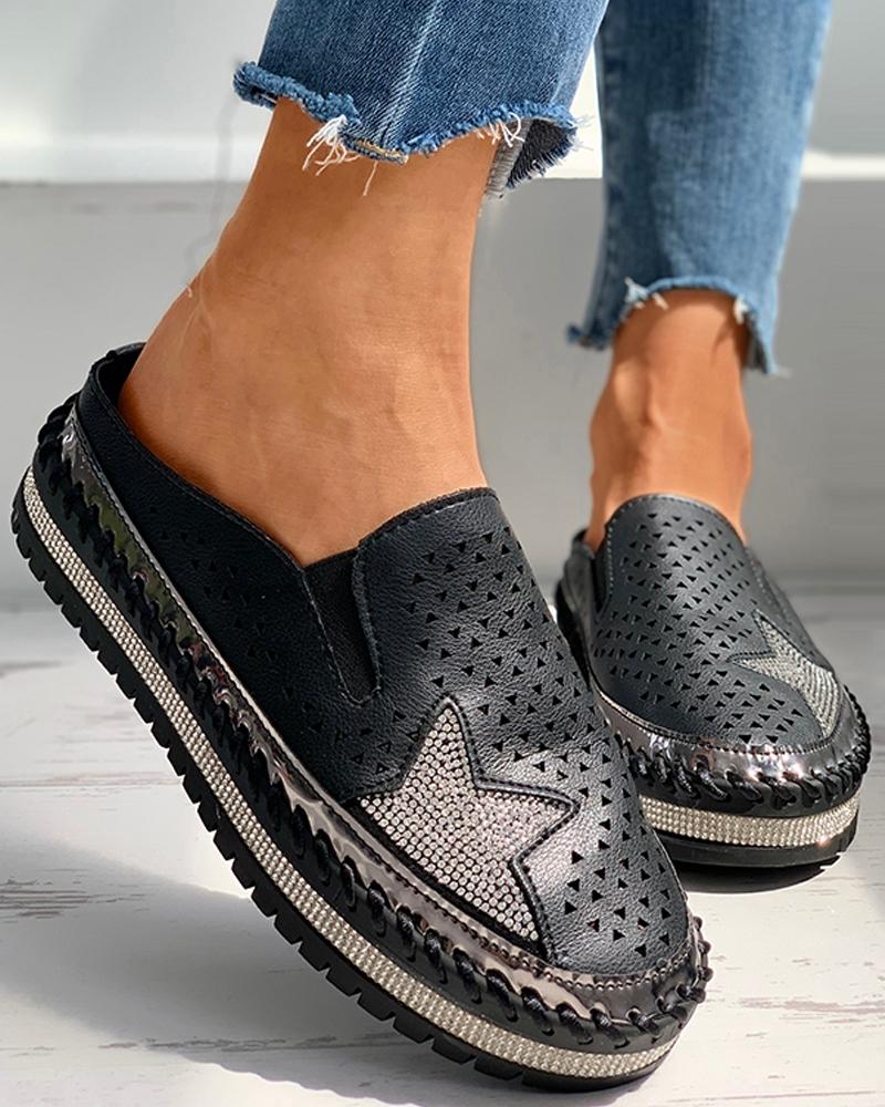 

Star Pattern Hollow Out Muffin Casual Shoes, Black