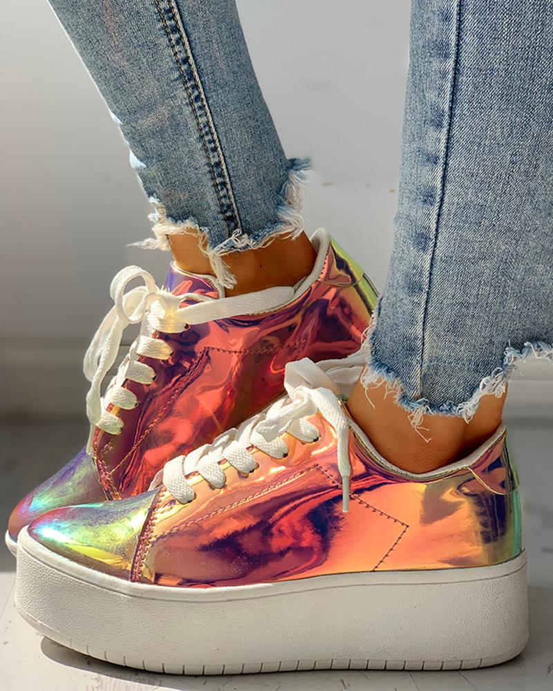 

Glitter Lace-up Muffin Sneakers, Multicolor