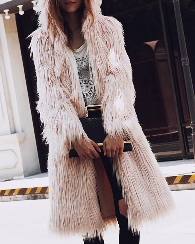

Solid Fluffy Furs Longline Coat, Pink