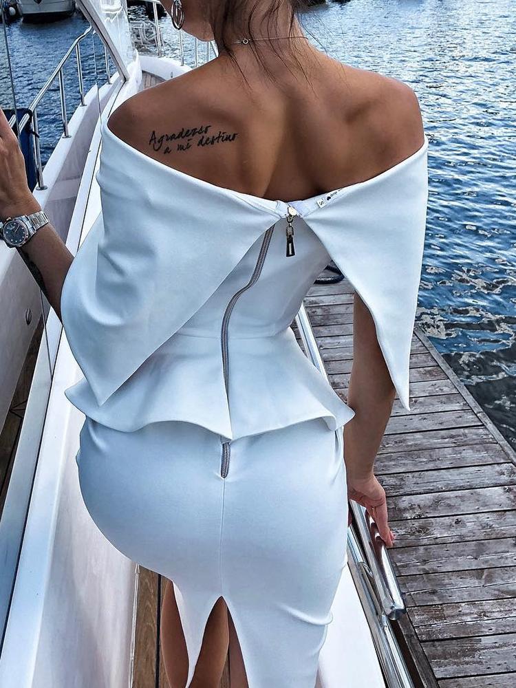 

Off Shoulder Fold-over Zipper Slit Back Dress