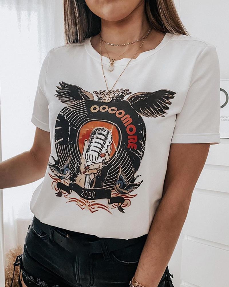 

Short Sleeve Print Casual T-shirt, White